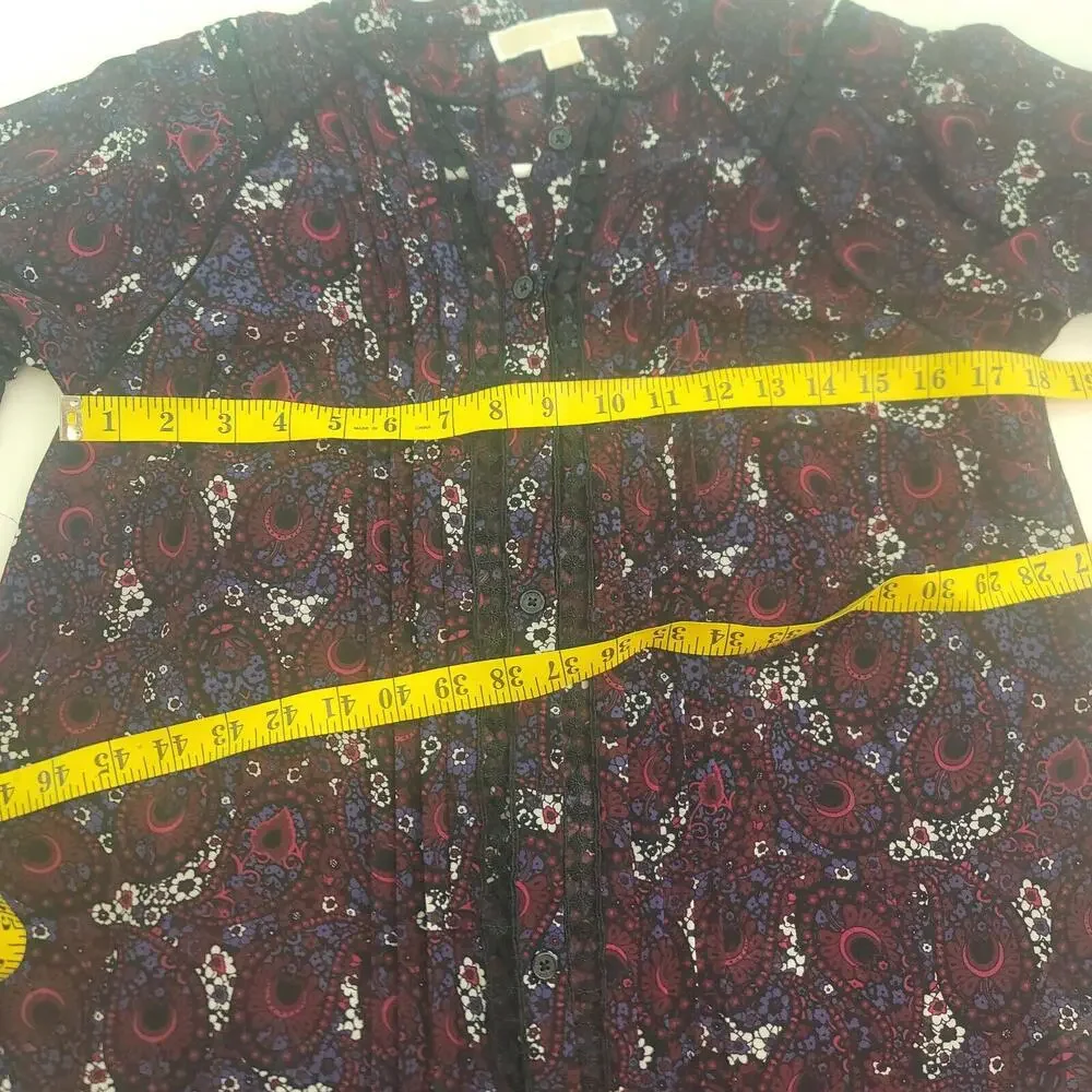 Michael Kors Red Purple Paisley Semi-sheer Medium Button Up Blouse